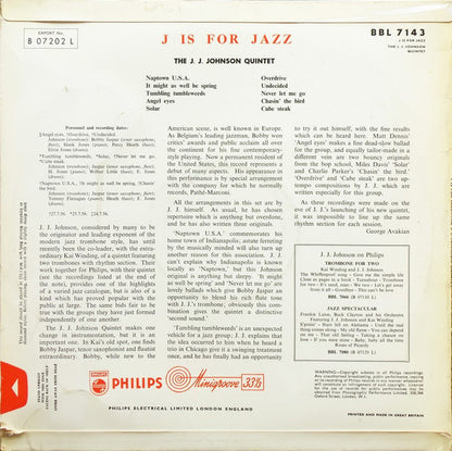 The J.J. Johnson Quintet : J Is For Jazz (LP)