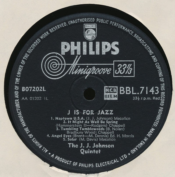 The J.J. Johnson Quintet : J Is For Jazz (LP)