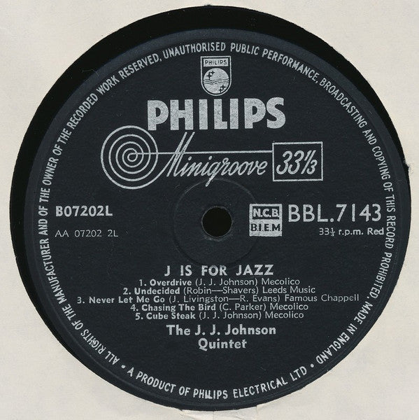 The J.J. Johnson Quintet : J Is For Jazz (LP)