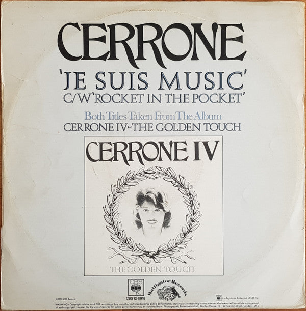 Cerrone : Je Suis Music (12", Single)