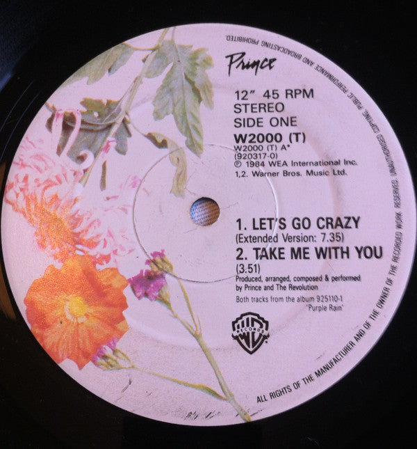 Prince And The Revolution : Let's Go Crazy / Take Me With U (12", Single, Dam)